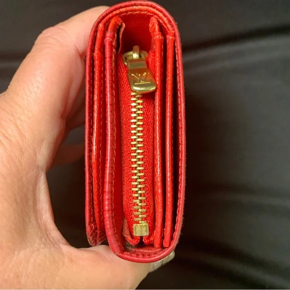 Preloved Rare Louis Vuitton Red Epi Porte Monnaie Billets Tresor Bifold Wallet - Picture 4 of 12